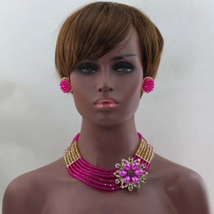 Комплект ювелирных изделий ожерелья с розовыми кристаллами фуксия 2016 г. Новый