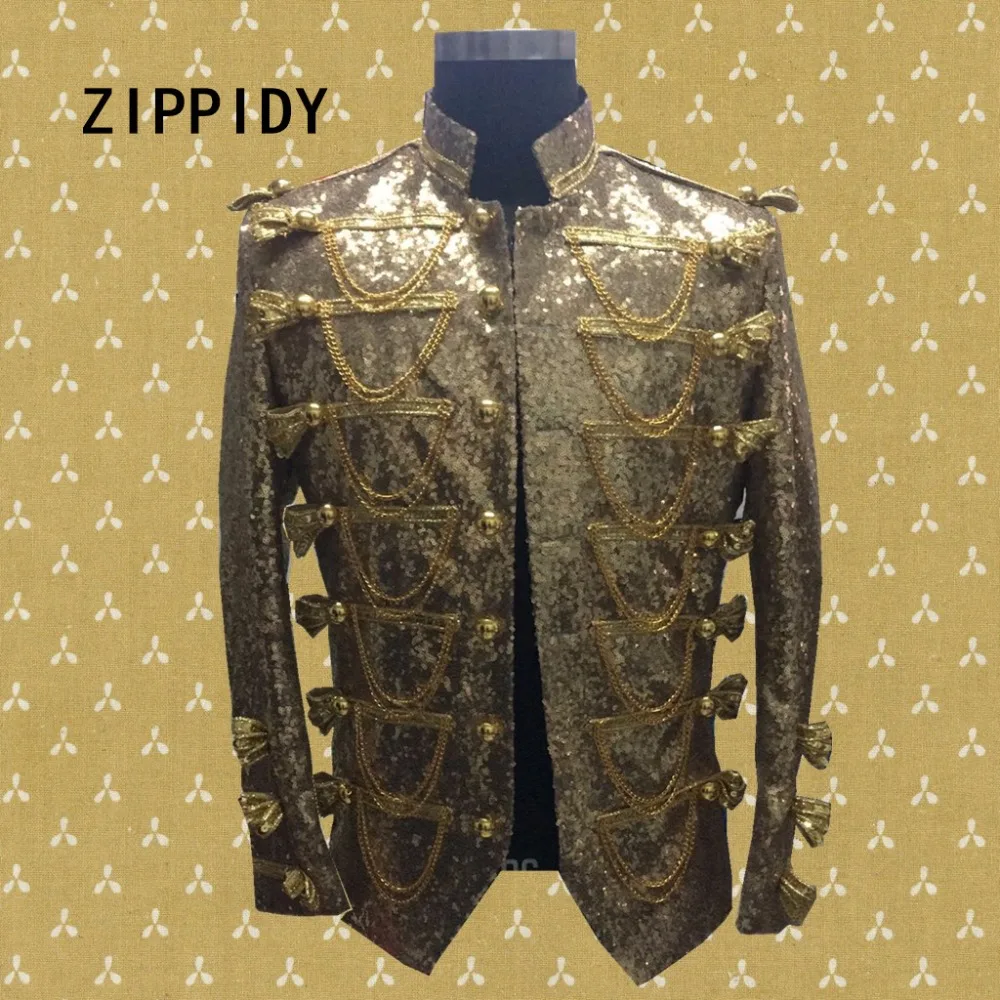 Новинка 2017 модная мужская куртка пальто с золотыми блестками и бахромой