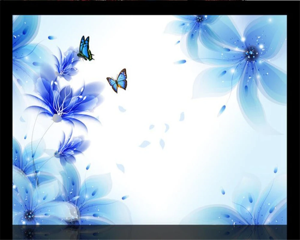 Обои для гостиной спальни 3d обои голубая Лилия Бабочка ТВ фотообои | Обустройство