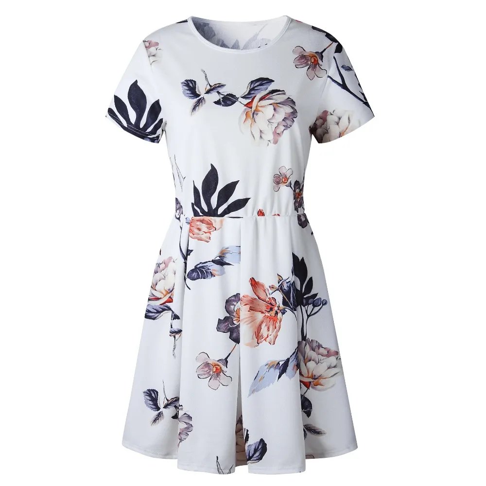 Белые шифоновые Повседневное летнее платье с цветочным рисунком плиссировкой до