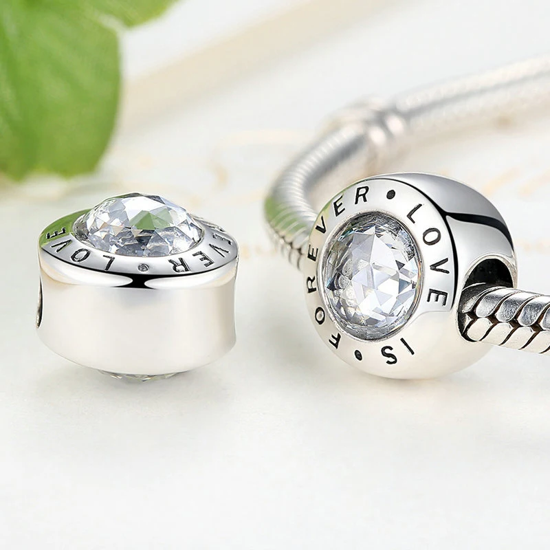 925 Sterling Silver Love Is Forever With Clear CZ Charm Beads Fit Original Pandora Bracelet Authentic Luxury DIY Jewelry Gift | Украшения и