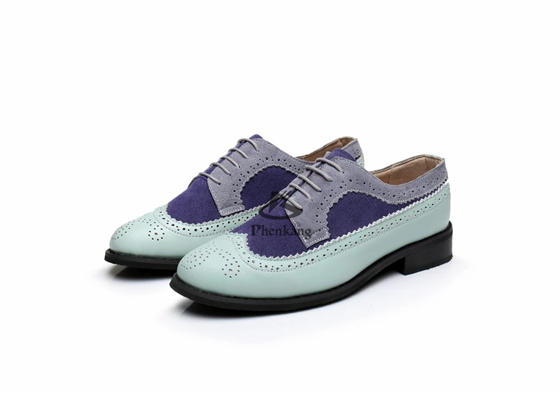 Genuine cow leather brogue men flats shoes handmade vintage casual sneakers shoes oxford shoes for men blue grey with fur