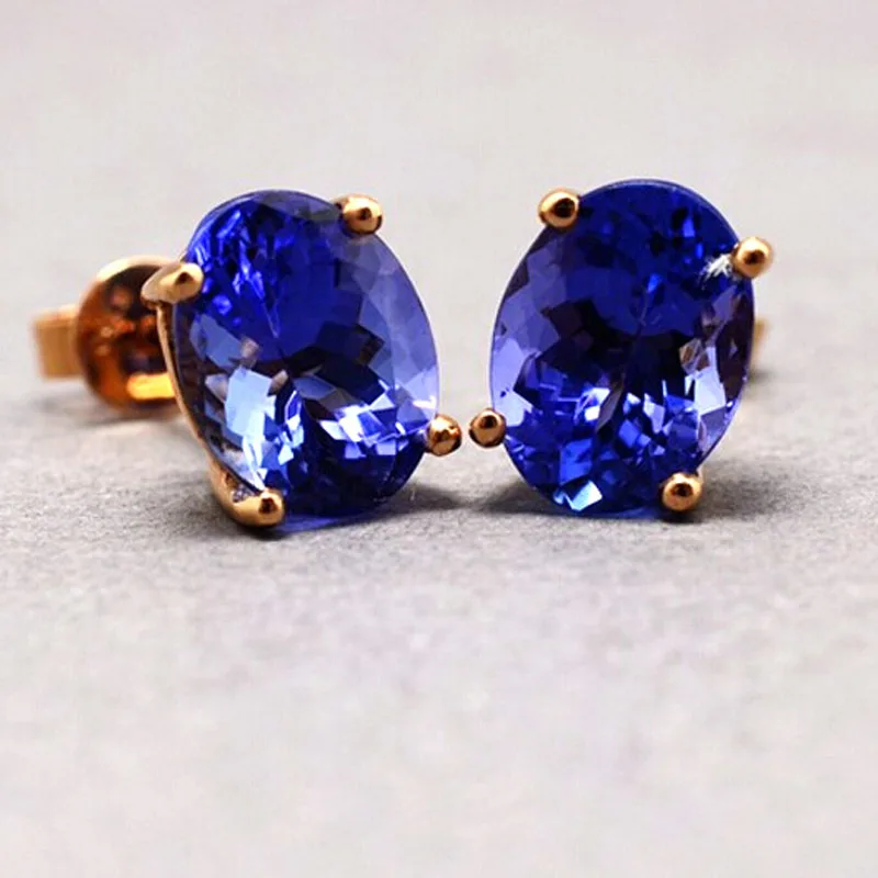 Jade Angel 18K золотые серьги-гвоздики овальной огранки из танзанита для женщин, свадебные ювелирные изделия