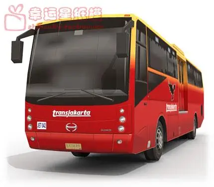 Транспортный автобус Transjakatta красная синяя 3D бумажная модель Сделай Сам