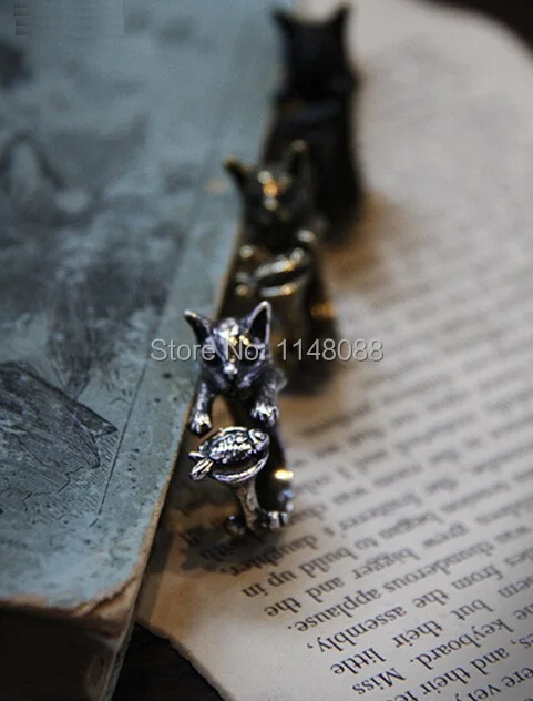 Новейшее кольцо Kitty Cat с рыбкой регулируемое Открытое животными античное