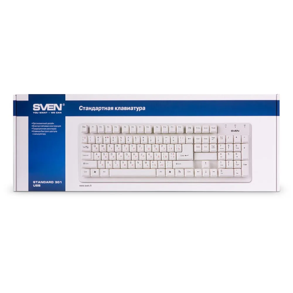 Клавиатура SVEN Standard 301 USB белая (105кл.)|Клавиатуры| |
