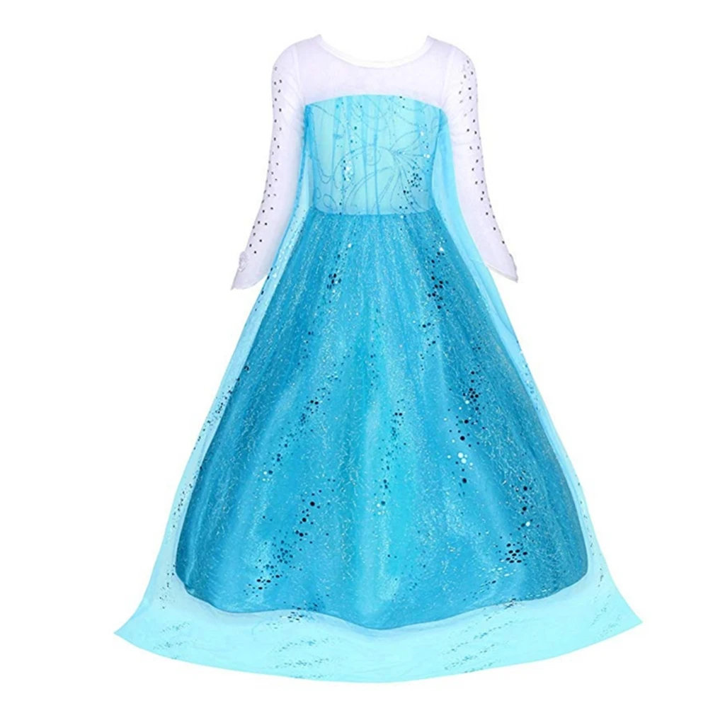 Elsa Dress up Clothing Long Sleeve Snow Queen Girls Costume Children Halloween Cosplay Party Gown With Hair | Детская одежда и