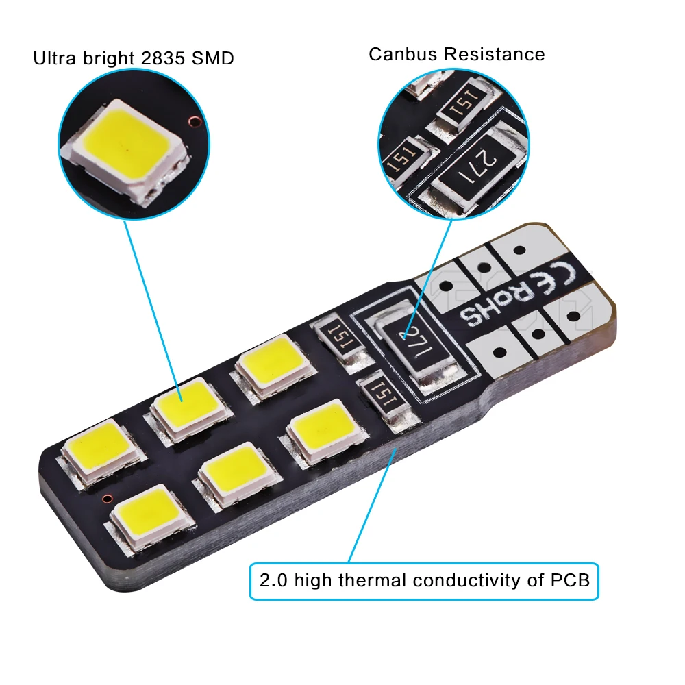 4 шт./лот белый СВЕТОДИОД CANBUS T10 12smd 2835 LED W5W 12 В|t10 led 2835|car signal lightcar light w5w |