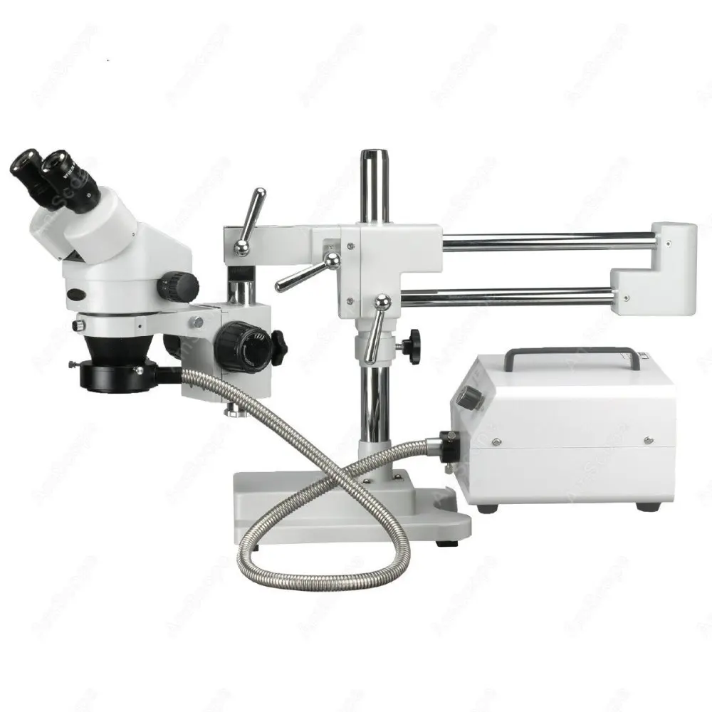 

Dual-Arm Boom Stand Fiber Optic Microscope--AmScope Supplies 3.5X-90X Fiber Optic Ring Light Zoom Stereo on Dual-Arm Boom Stand