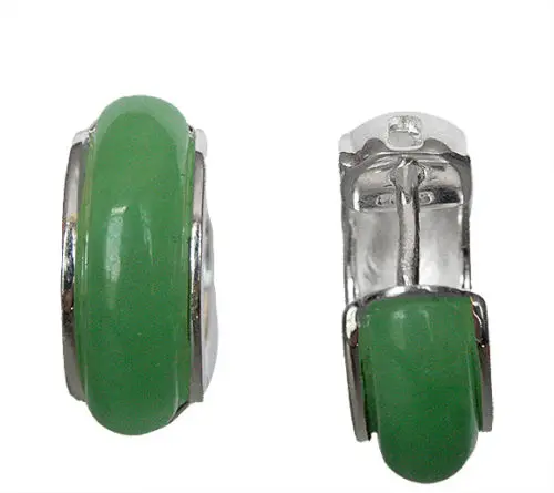 925 Sterling Silver Jewelry Inlay Natural Green jade diameter 18mm Earrings | Украшения и аксессуары