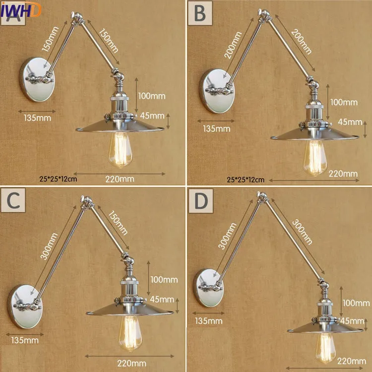 IWHD Серебряная Свинг длинная рука винтажная настенная лампа светодиодные