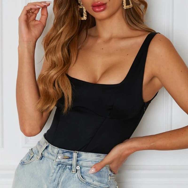 Модный женский флуоресцентный сексуальный боди с квадратным вырезом без рукавов