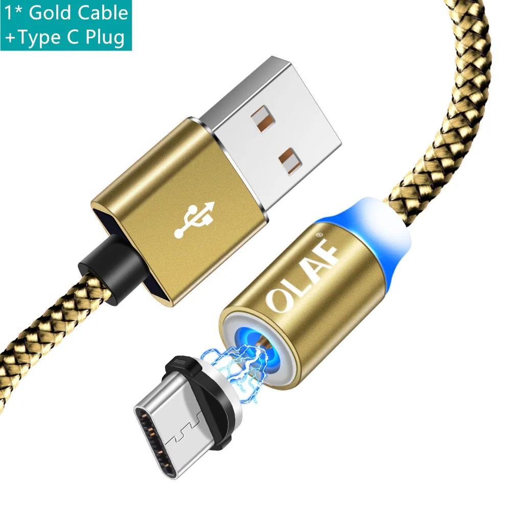 Магнитный usb-кабель Олаф для iphone X XS Max, быстрая зарядка, кабель Micro USB type C, Магнитный зарядный провод для samsung, Xiaomi, huawei - Цвет: Gold For Type C