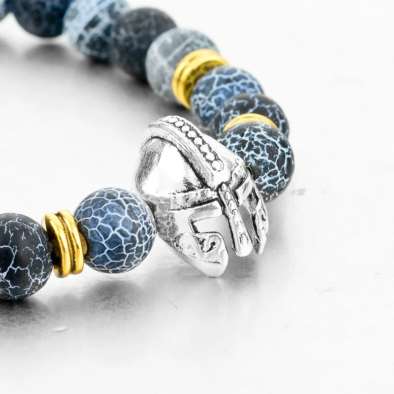 Wholesale Silver Color Roman Warrior Gladiator Helmet Bracelet Best Design Fashion Natural Stone Men Bracelets SBR160179 | Украшения и