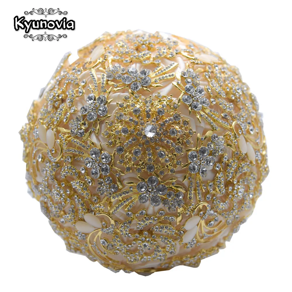 

Kyunovia Luxurious Wedding Bouquet Gold Brooches Bouquet Crystal Accessories Silk Wedding Flowers Bridal Bouquets FE91