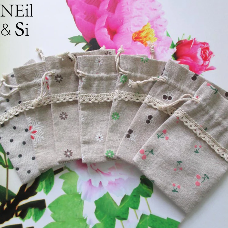 Джутовая сумка на шнурке с цветочным рисунком свадебный подарок для упаковки