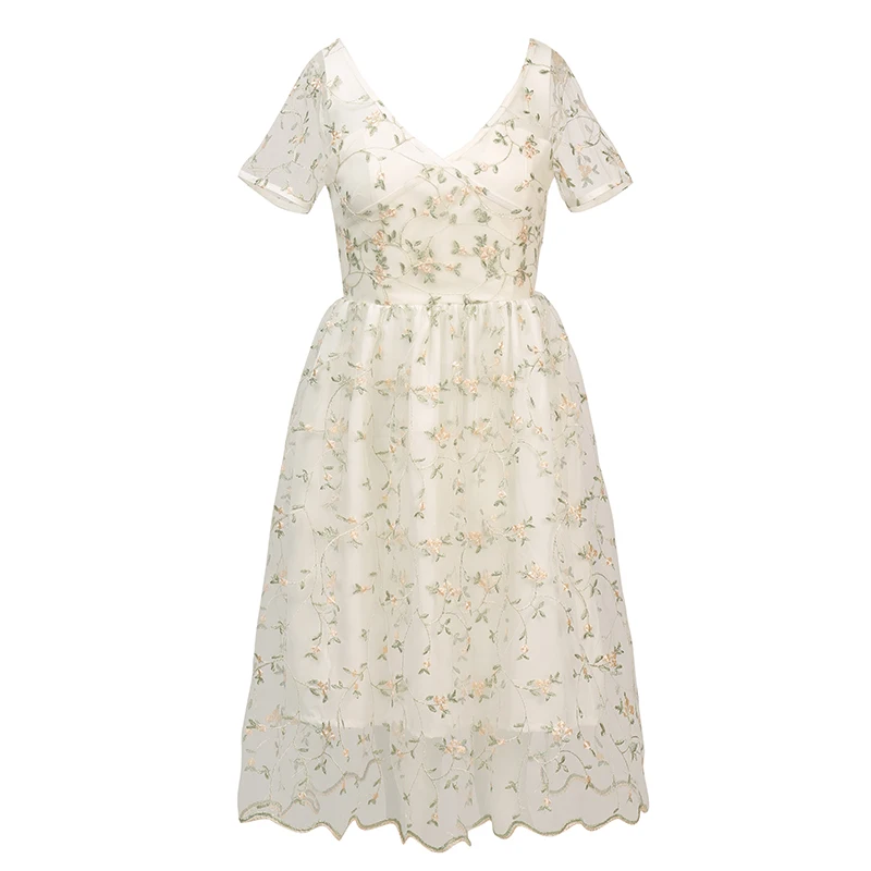 Женское Сетчатое платье Parthea белое вечернее с вышивкой лето 2018|Женские платья| |