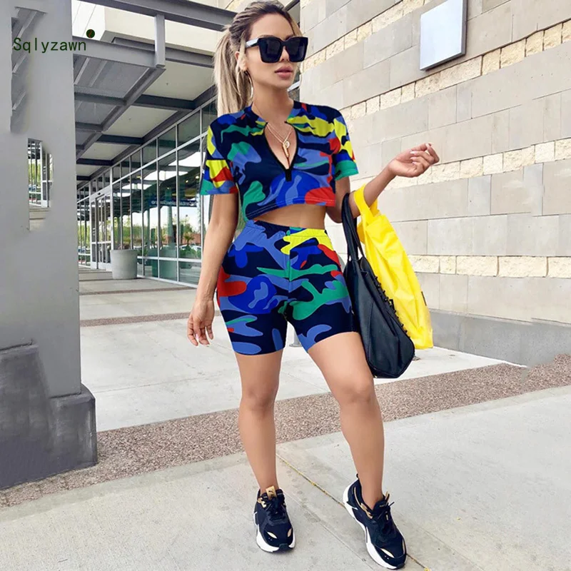 Женский Камуфляжный комплект из 2 предметов короткий топ с коротким рукавом и