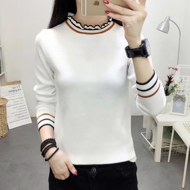 Женский трикотажный свитер с оборками shintimes эластичный пуловер воротником