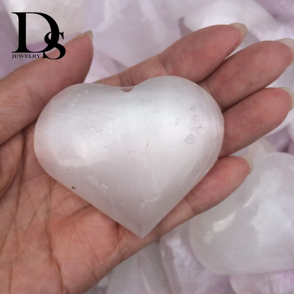 heart Натуральный белый селенит палочка кристаллический цилиндр кварцевый акупунктурный массаж инструмент Исцеление чакра пальмовых камней Fraueneis минеральный образец - Цвет: heart