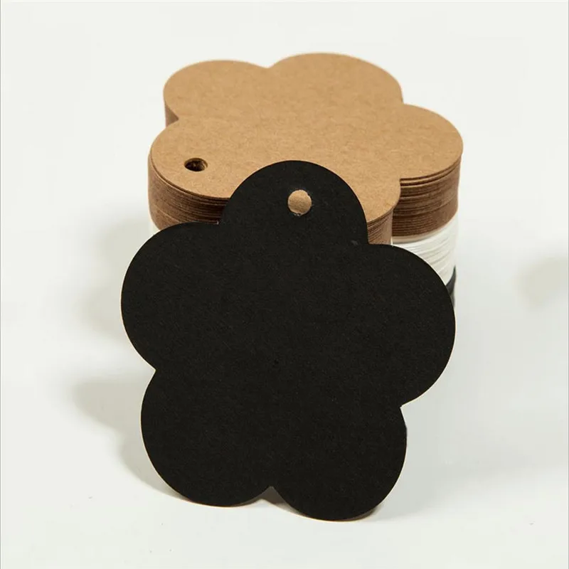 100 шт. ярлыки из крафт-бумаги в виде цветов Рождественская открытка белая черная