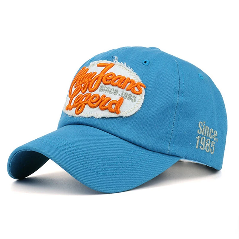 Весенняя джинсовая кепка Snapback s Женская хлопковая Базовая шариковая Кепка для бега мужская шапка с вышивкой для женщин Регулируемая Мужская шляпа в стиле хип-хоп - Цвет: Небесно-голубой