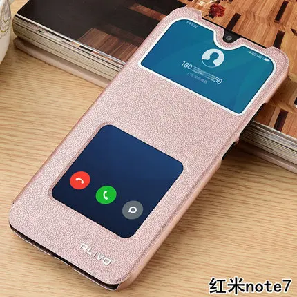 for Xiaomi Redmi Note 7 Case Luxury Window View Flip Stand PU Leather Cover Coque For Redmi Note7 Protector Phone Case#VA - Цвет: Розовый