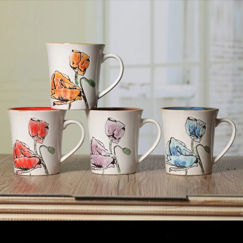 Креативный узор цветы пиона керамическая кружка элегантная тисненная кофе