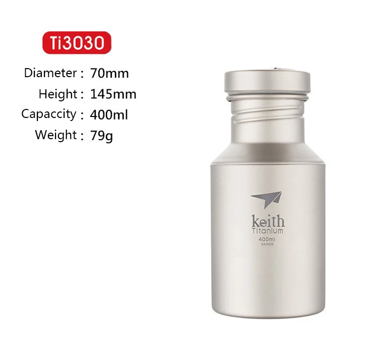 Keith, титановая Спортивная бутылка для воды, для кемпинга, пешего туризма, для верховой езды, чайная кофейная бутылка Ti3030, 400 мл, 550 мл, 700 мл