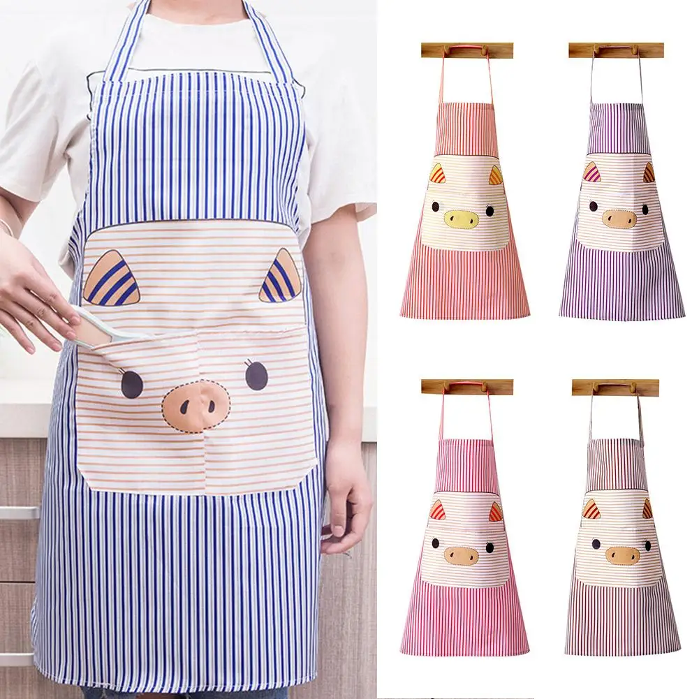 

1Pc Lovely Pig Polyester Sleeveless Apron Home Kitchen Women Cooking Anti-Splash Apron With Pockets