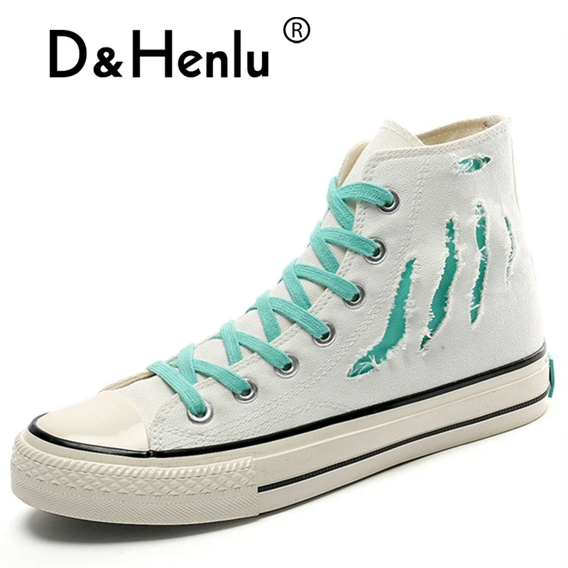 {D &amp Henlu} модные высокие повседневные холщовые туфли Мужские Белые Повседневные