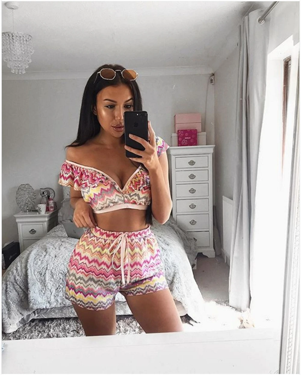 2018 летние Для женщин с v-образным вырезом и принтом Растениеводство топ короткие