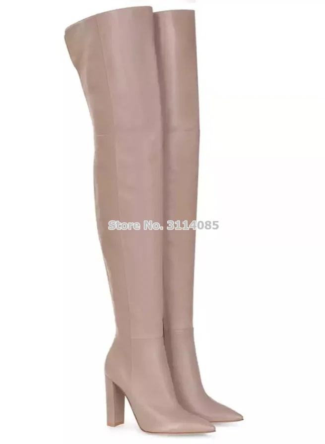 Осень-зима 2018 Новое поступление серые телесные замшевые кожаные сапоги до бедра