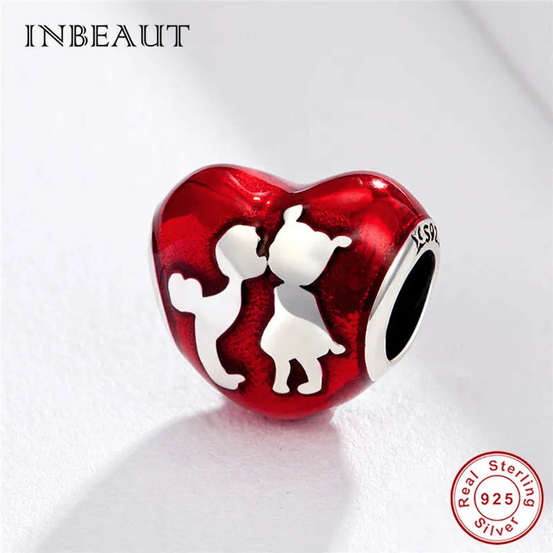 INBEAUT/100% 925 пробы серебряный красный сердечко милый браслет с бусинами для