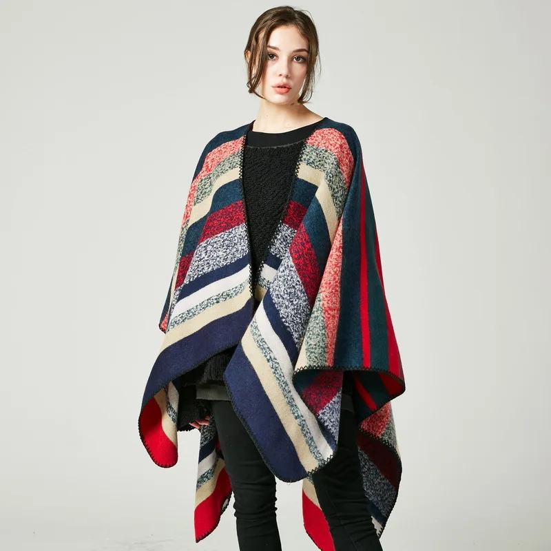 Thick Striped Jacquard Cashmere Scarf Warm Luxury Brand Scotland Cloak Woman Lady Autumn Winter 150*130CM 450g |