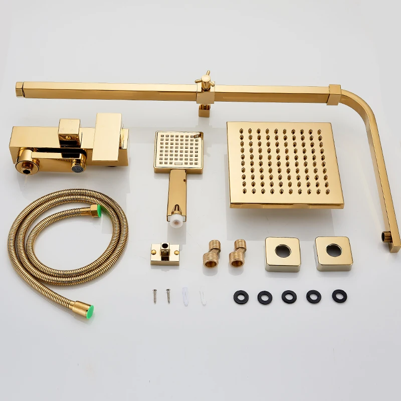 Роскошный Золотой смеситель для душа набор из латуни тройной настенное