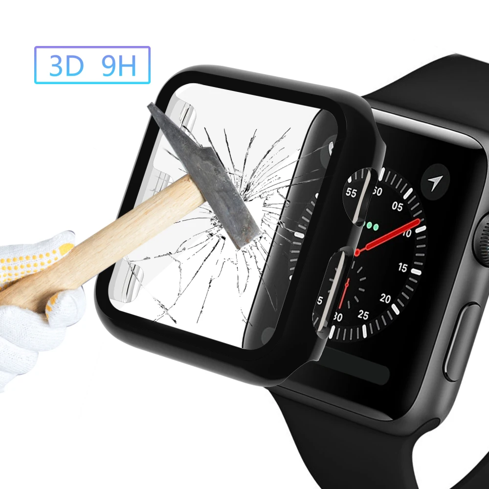 Чехол для часов для Apple Watch Series 3, 2, ремешок, чехол 42 мм, чехол из закаленного стекла, жесткий защитный экран для iWatch 38 мм, корпус