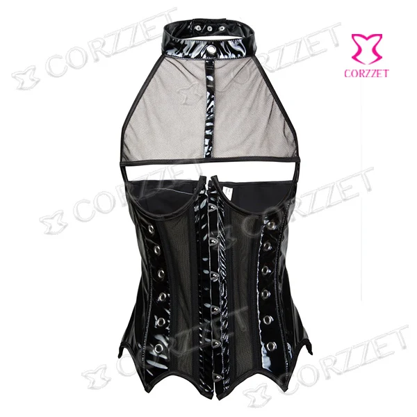 Женский Готический корсет в стиле стимпанк черный сетчатый из ПВХ со стальными