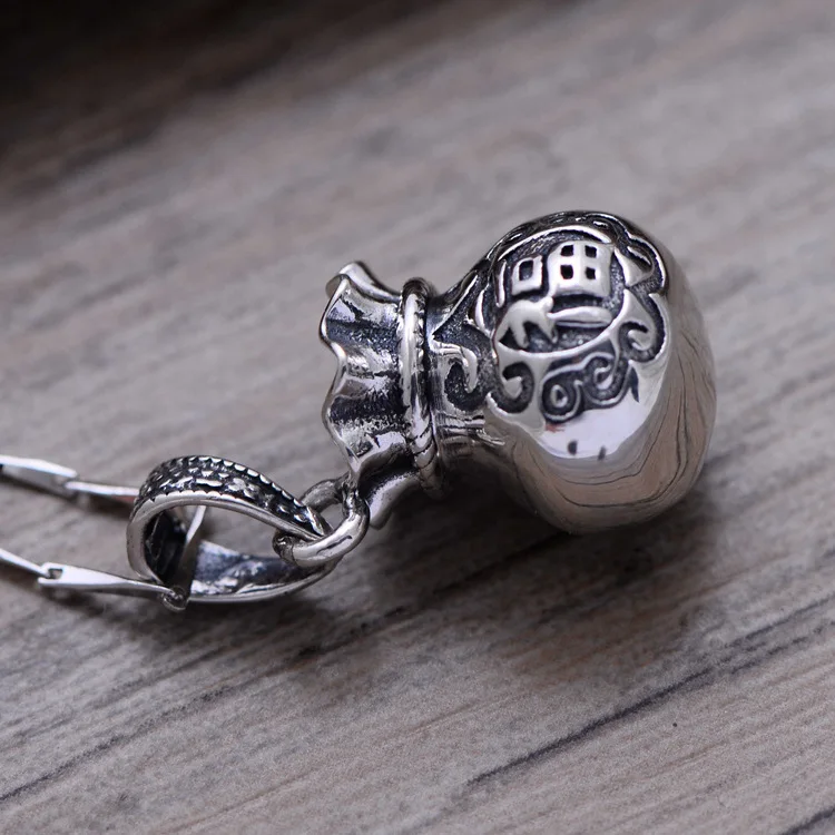 Lucky Cat & Bag 925 пробы серебряный Ретро Подвеска для ожерелья мужчин и женщин