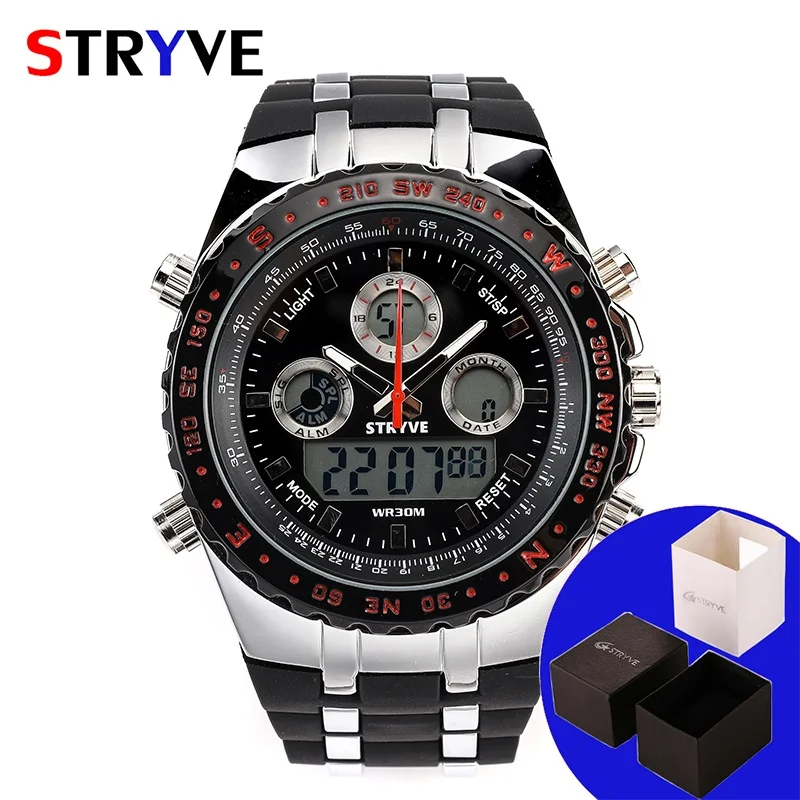 STRYVE Montre Homme многофункциональные спортивные часы для мужчин армейские военные светодиодный аналоговые часы S Shock Роскошные Мужские Цифровые кварцевые часы - Цвет: Red