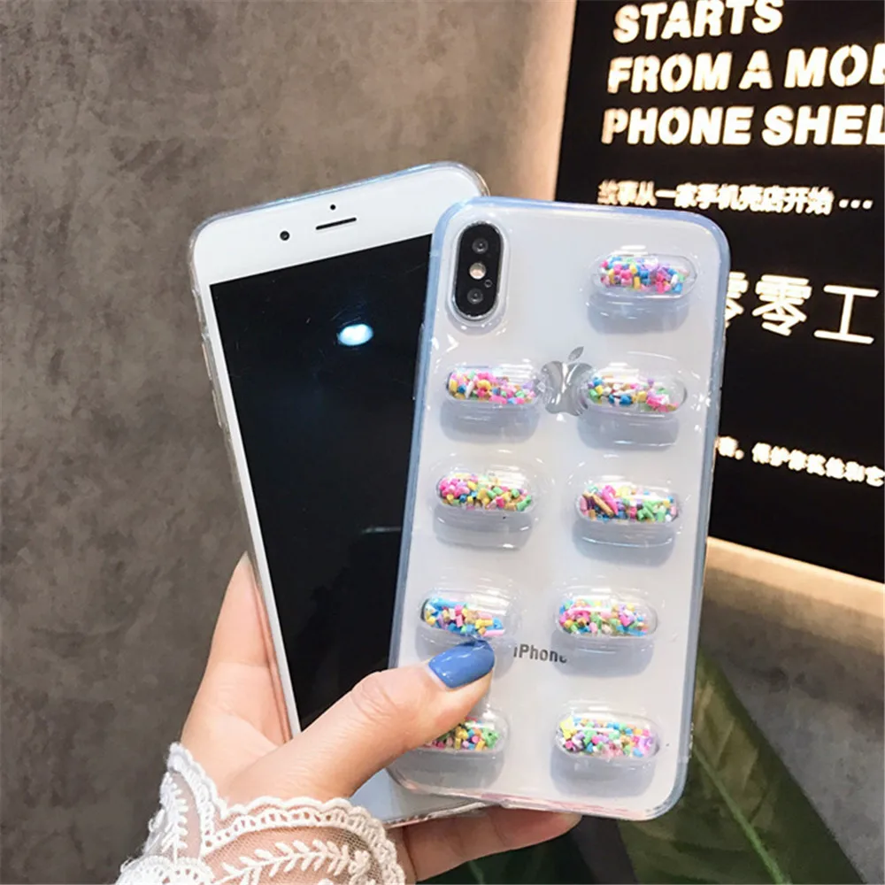 Phone Case For iPhone 7 Capsule 3D Pills High quaity Soft Silicon TPU Anti-knock Back Cover 6 S 8 X Plus Coque Fundas |