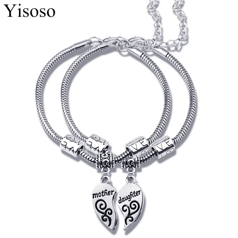 Браслет Yisoso 2 шт./компл. с серебряным покрытием для мамы и дочки браслет разбитым