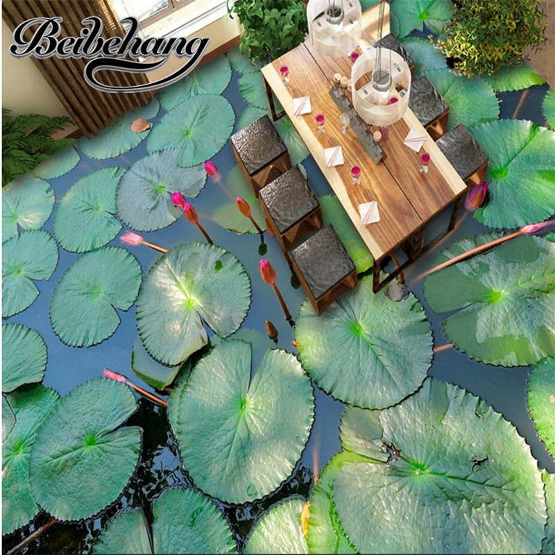 3d фотообои для спальни объемный лист лотоса самоклеющаяся напольная пленка