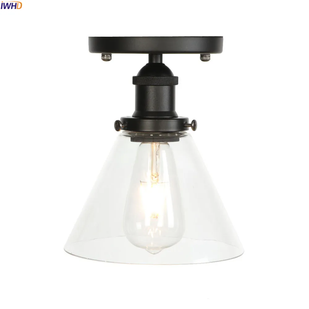 

IWHD Black Iron LED Ceiling Light Fixtures Living Room Porch Bedroom Glass Edison Vintage Ceiling Lamps Plafondlamp Lighting