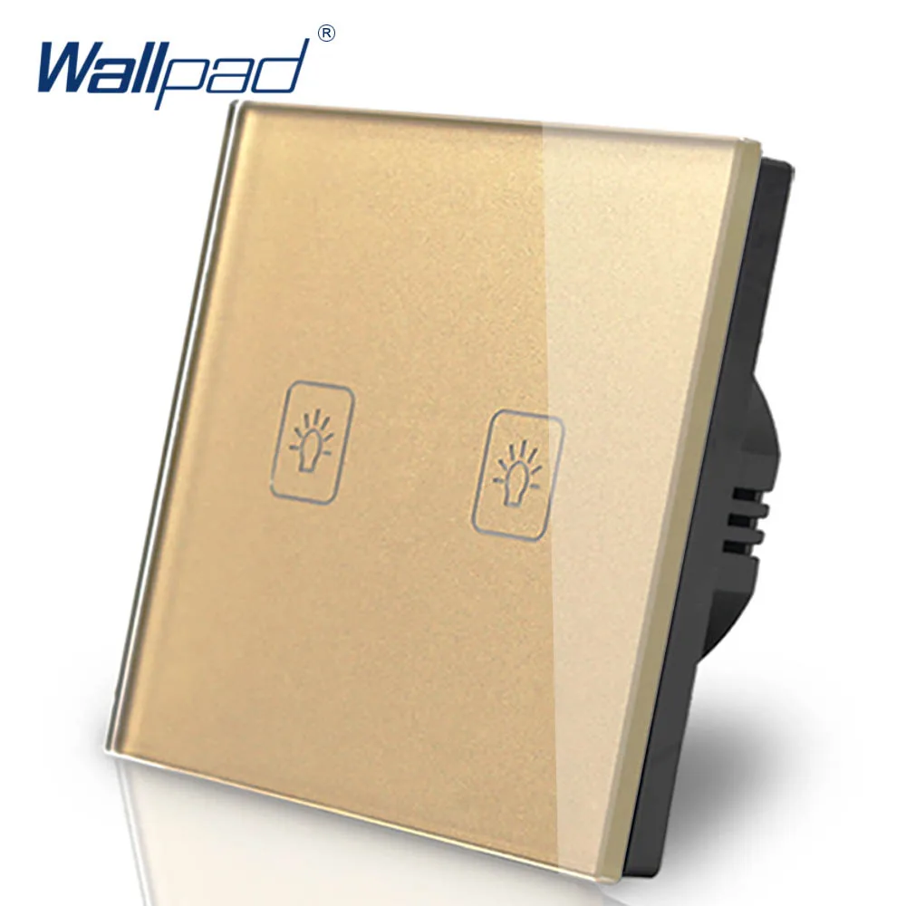 2 банды 2 способ промежуточный переключатель Wallpad Роскошный белый кристалл стекло настенный сенсорный выключатель нормальный 110-250 В европейский стандарт - Цвет: Square Gold