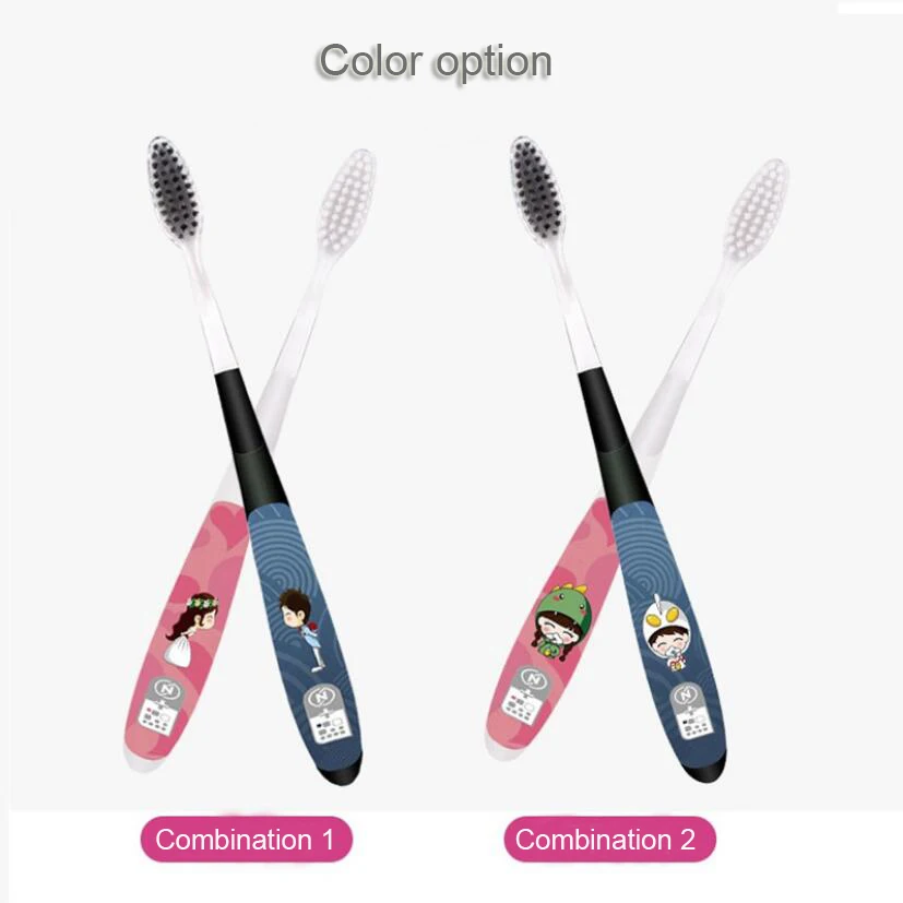 

2PCS Couple Toothbrush Soft Brush Adult cute Cartoon small head Tooth brush super soft family home Bamboo Charcoal Tooth Brush