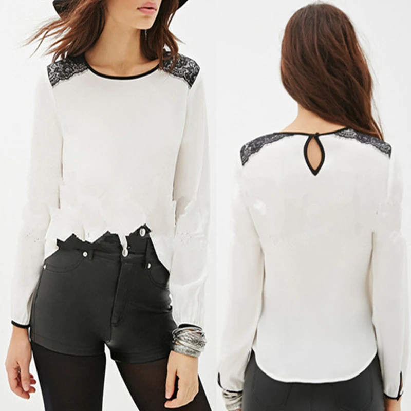 2016 New Blouse Spring Clothes Women Europe Fashion Casual Loose Blouses Pure Color Long Sleeve o-Neck Chiffon S20591 |