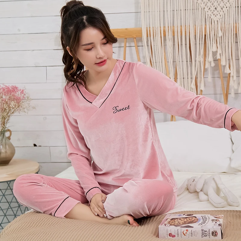 Yuzhenli новый зимний теплый пижамный комплект Женский Пижамный Костюм Бархатный v
