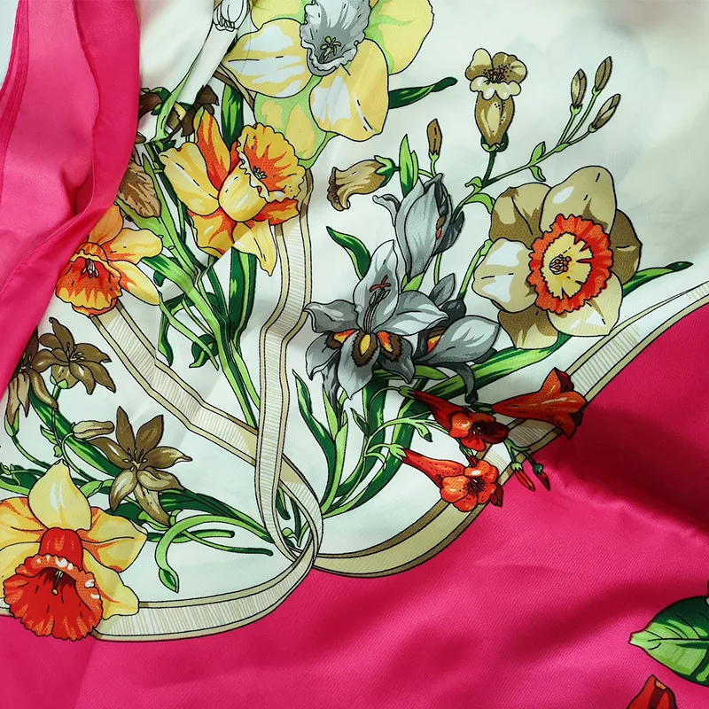 Стиль, шарф для леди, карета, цветок, 130 см, саржевая шелковая, негабаритная, с принтом, квадратная шаль, Пашмина, накидка, палантин, пончо, головной убор
