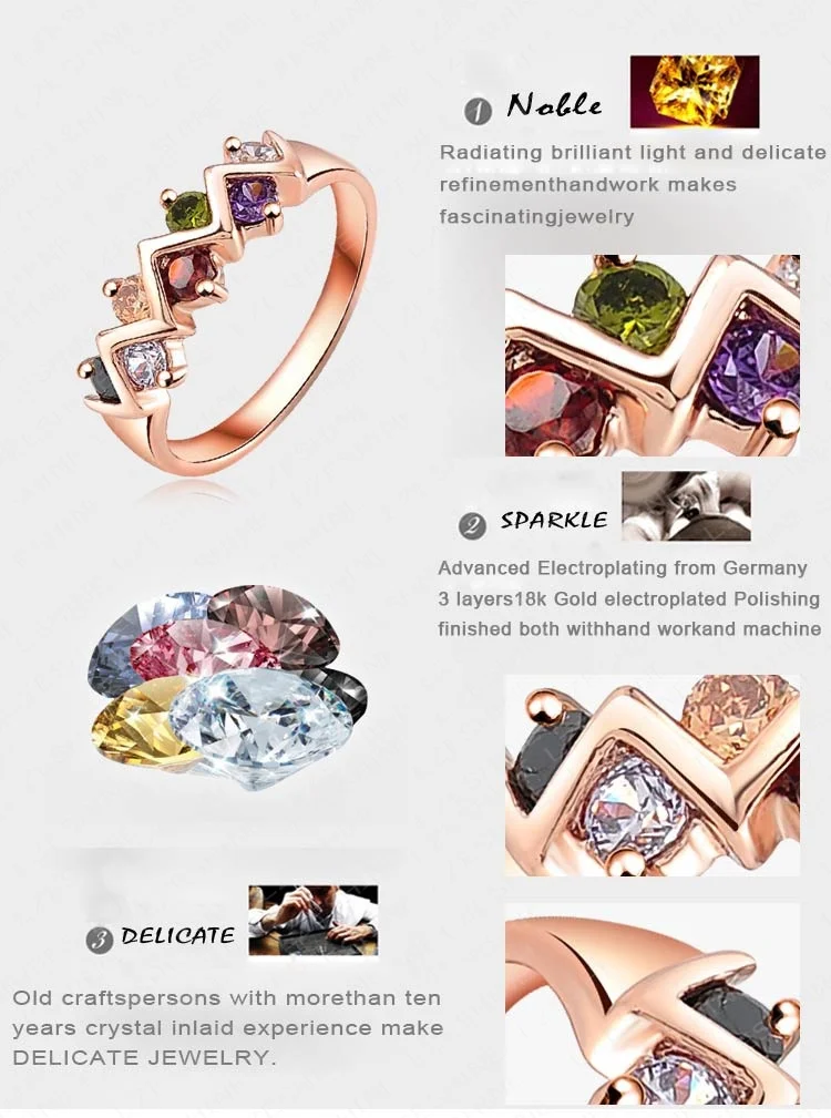 2014 Limited Classic Women Prong Setting Engagement New Color Ring 18k Rose Gold/platinum Plating Genuine Zircon Jewelry Ric0032 |